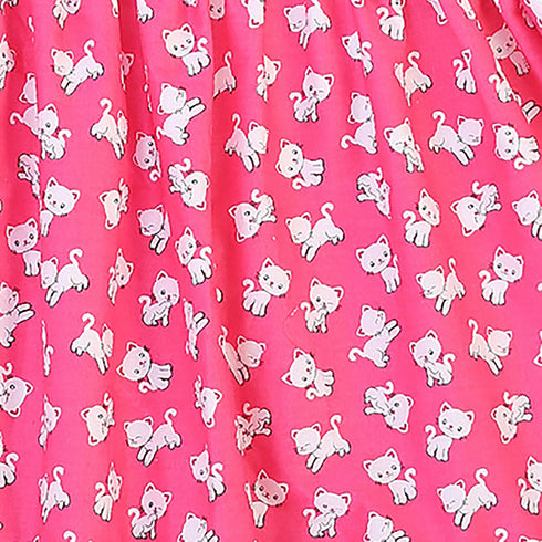 Girls Pink Kitty Cat Print Shoulder Tie Cotton Dress, Sizes 2-14